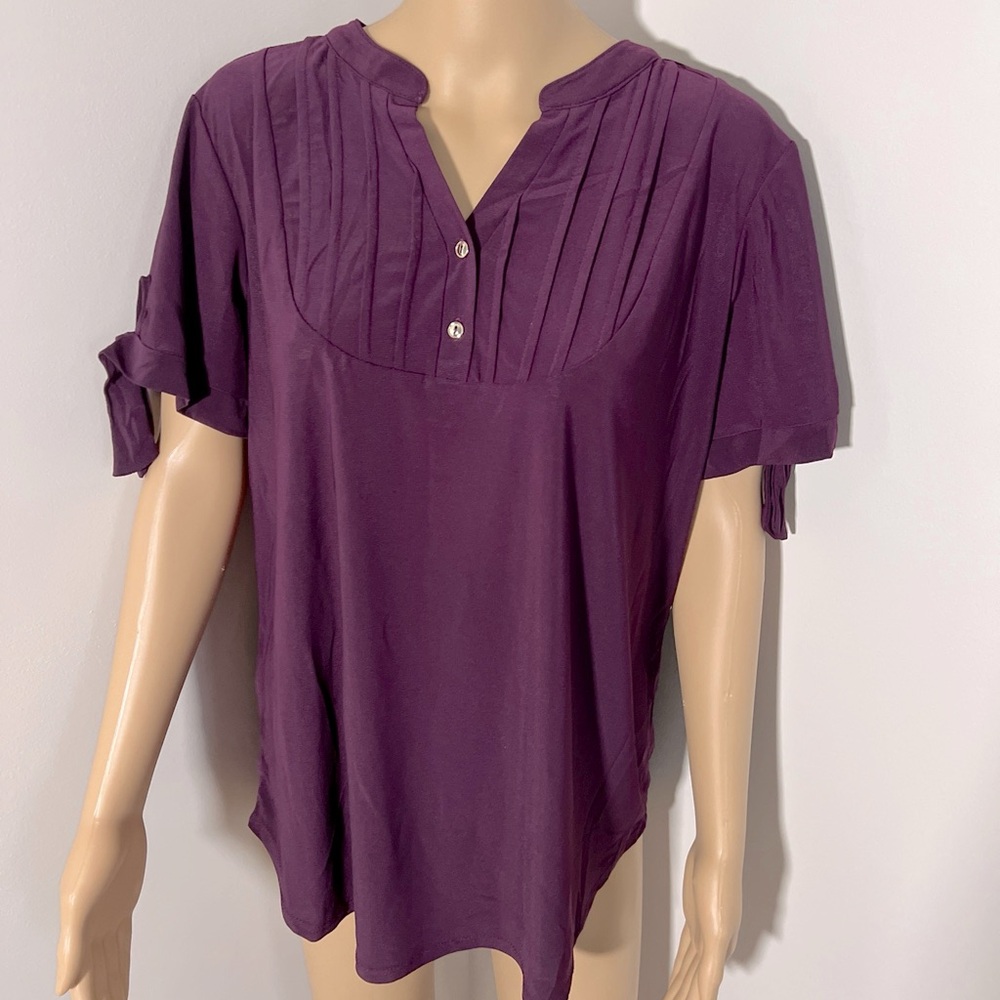 Per Seption Women XL Burgundy Short Sleeve Blouse Shirt New With Tags